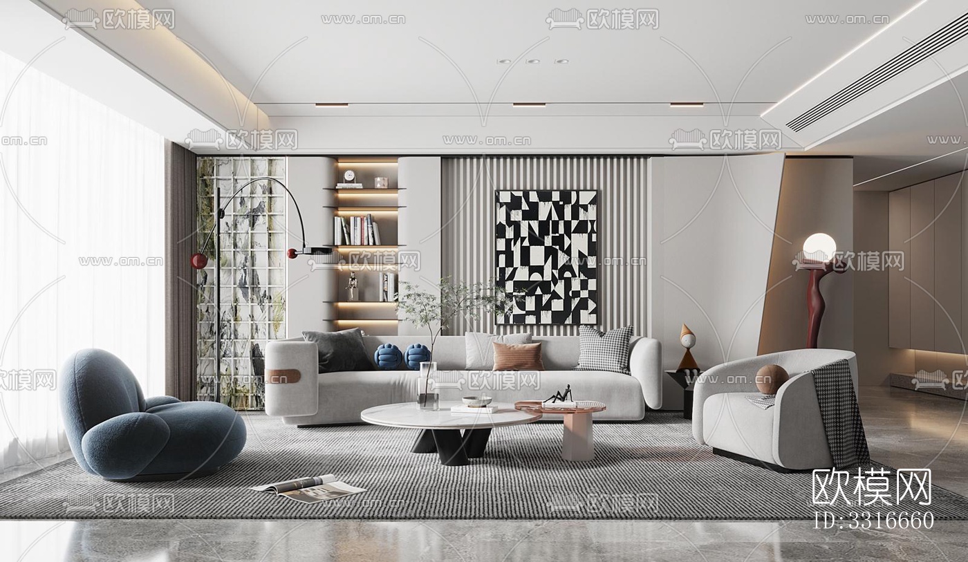 现代客厅效果图下载（渲染图8）