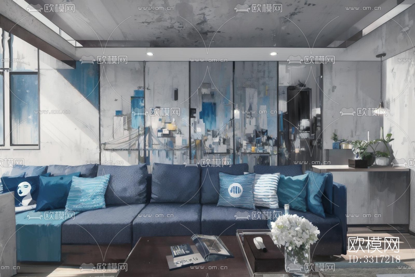 现代客厅效果图下载（渲染图3）