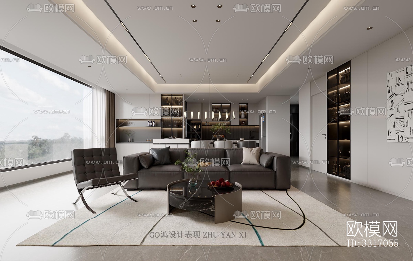 现代客厅效果图下载（渲染图2）