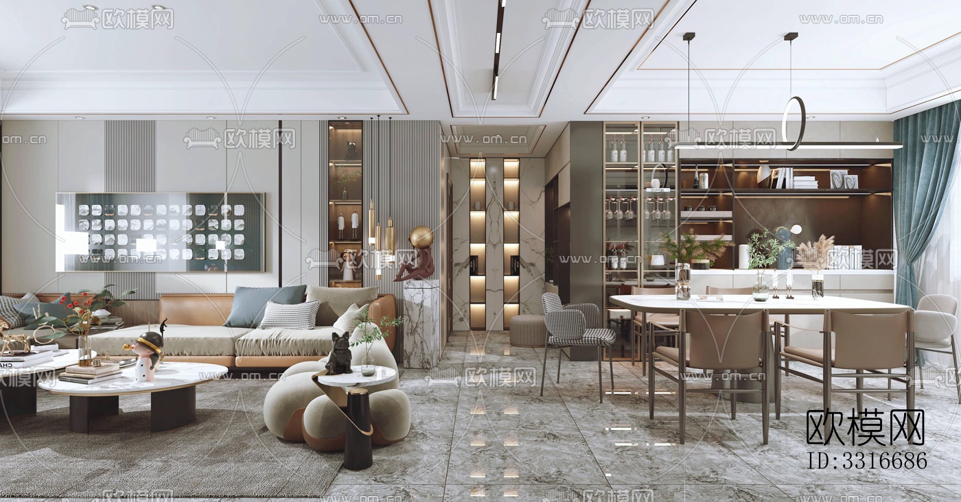 现代客厅效果图下载（渲染图3）