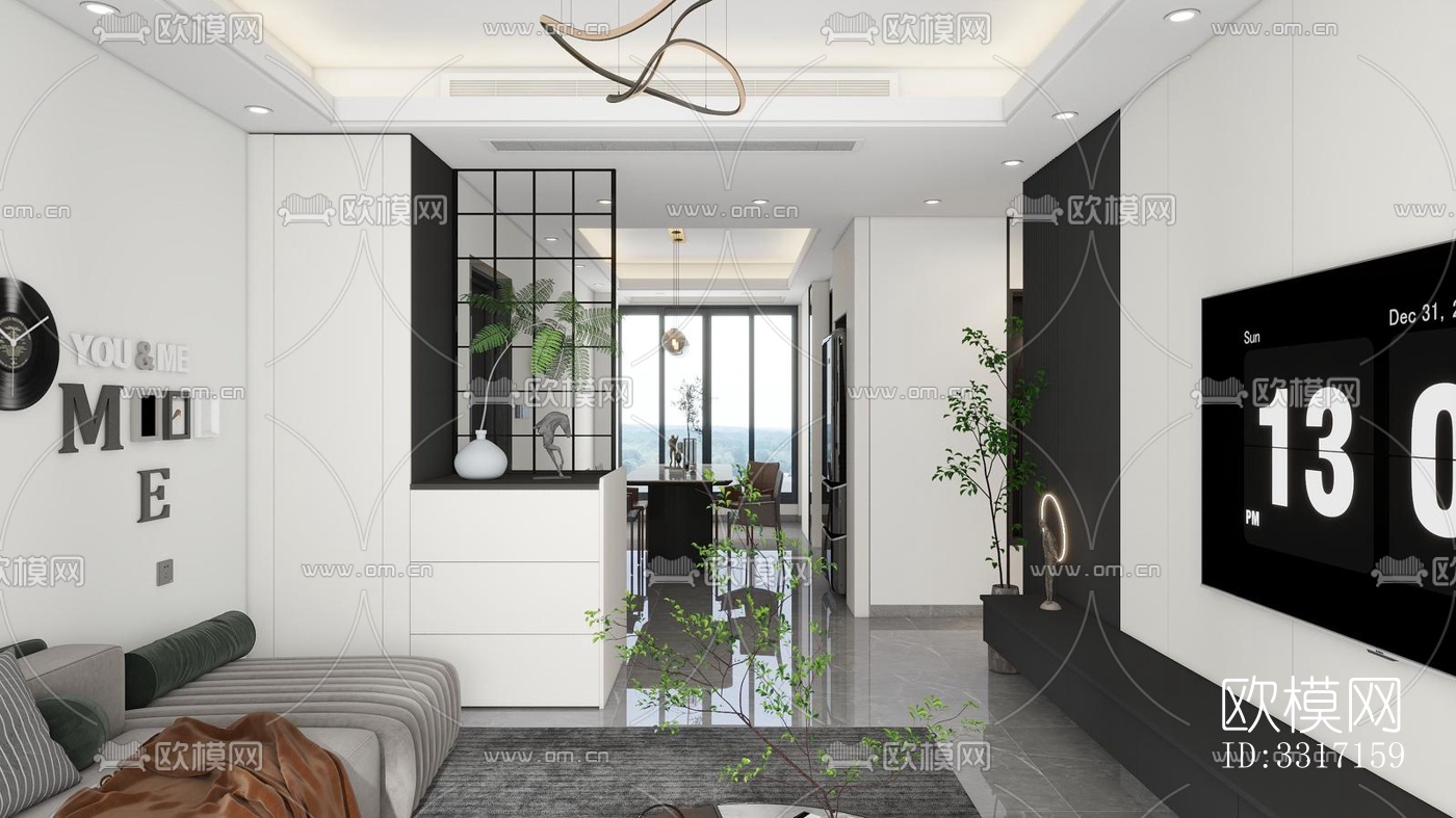 现代客厅效果图下载（渲染图4）