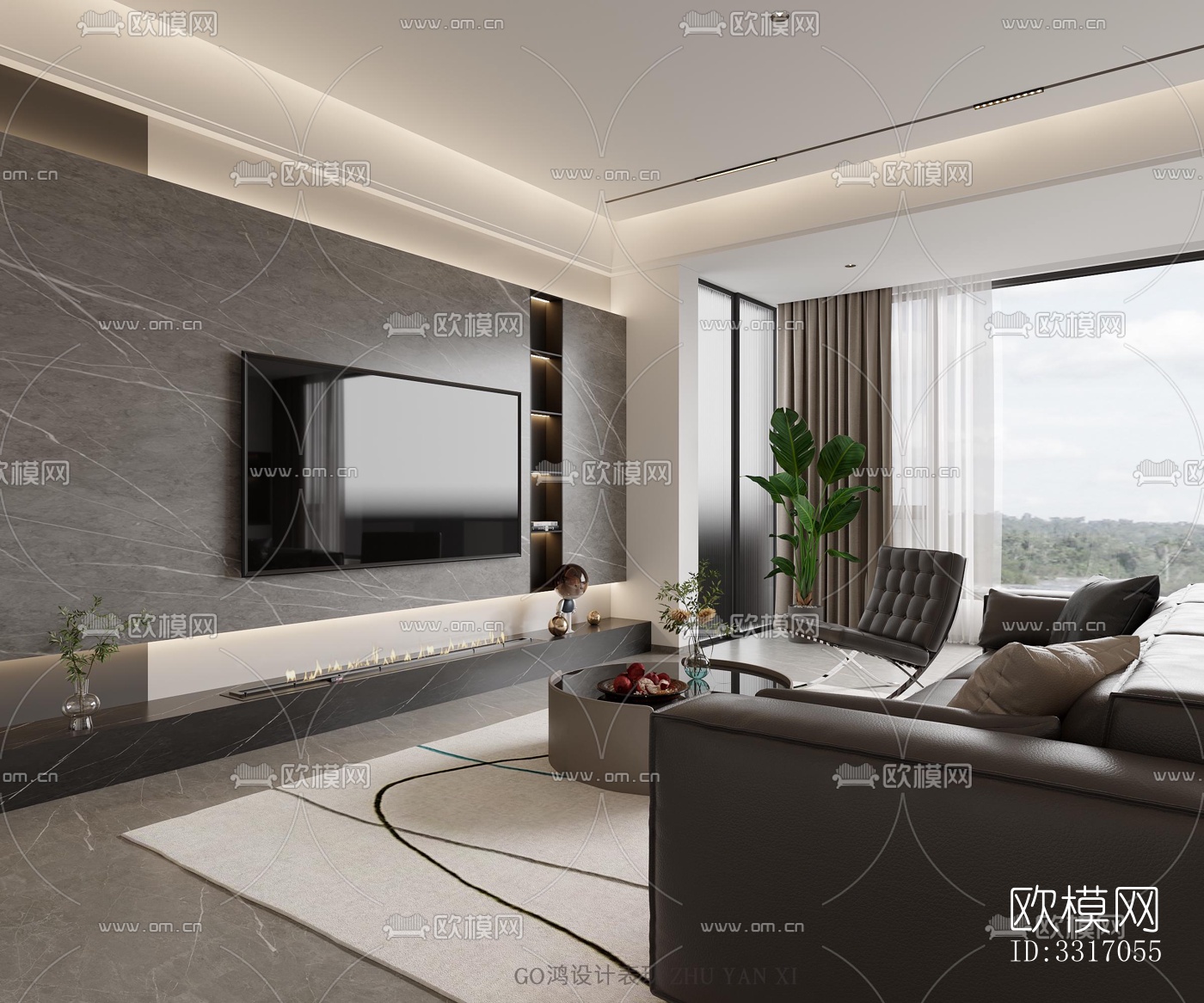 现代客厅效果图下载（渲染图3）