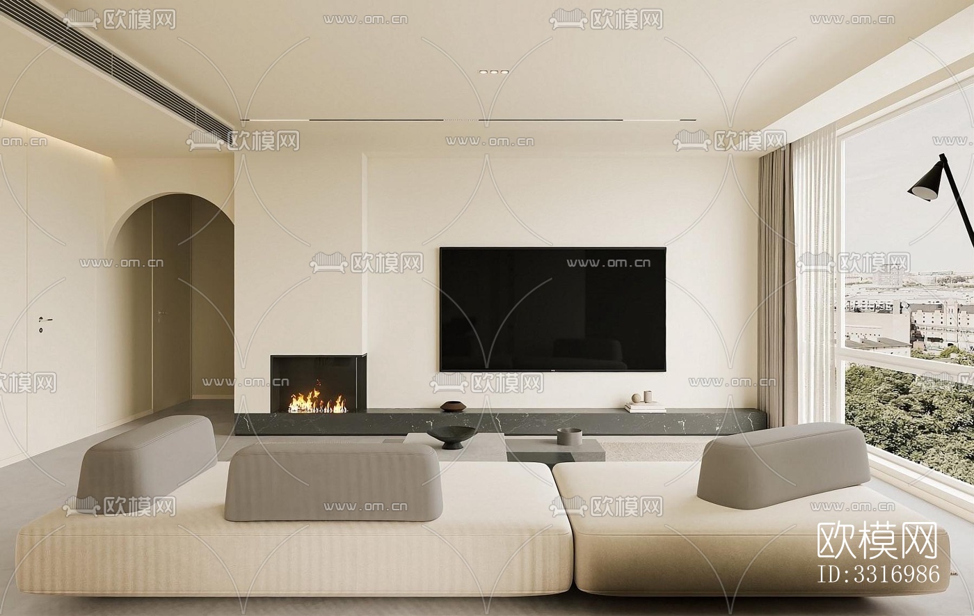 现代客厅效果图下载（渲染图4）