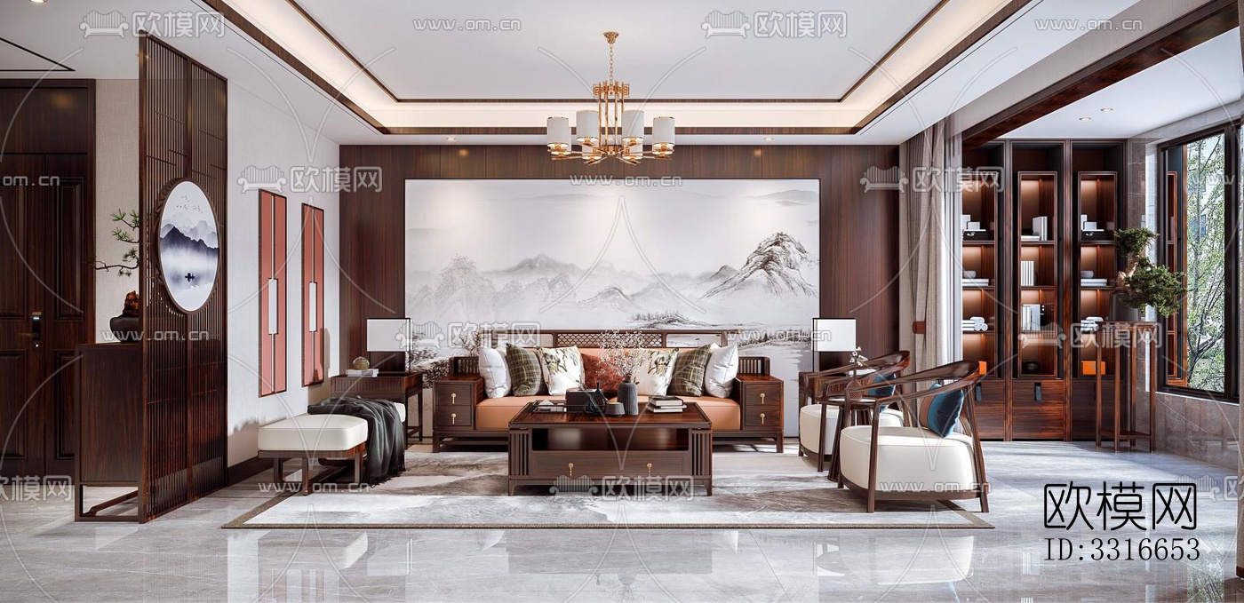 现代客厅效果图下载（渲染图1）