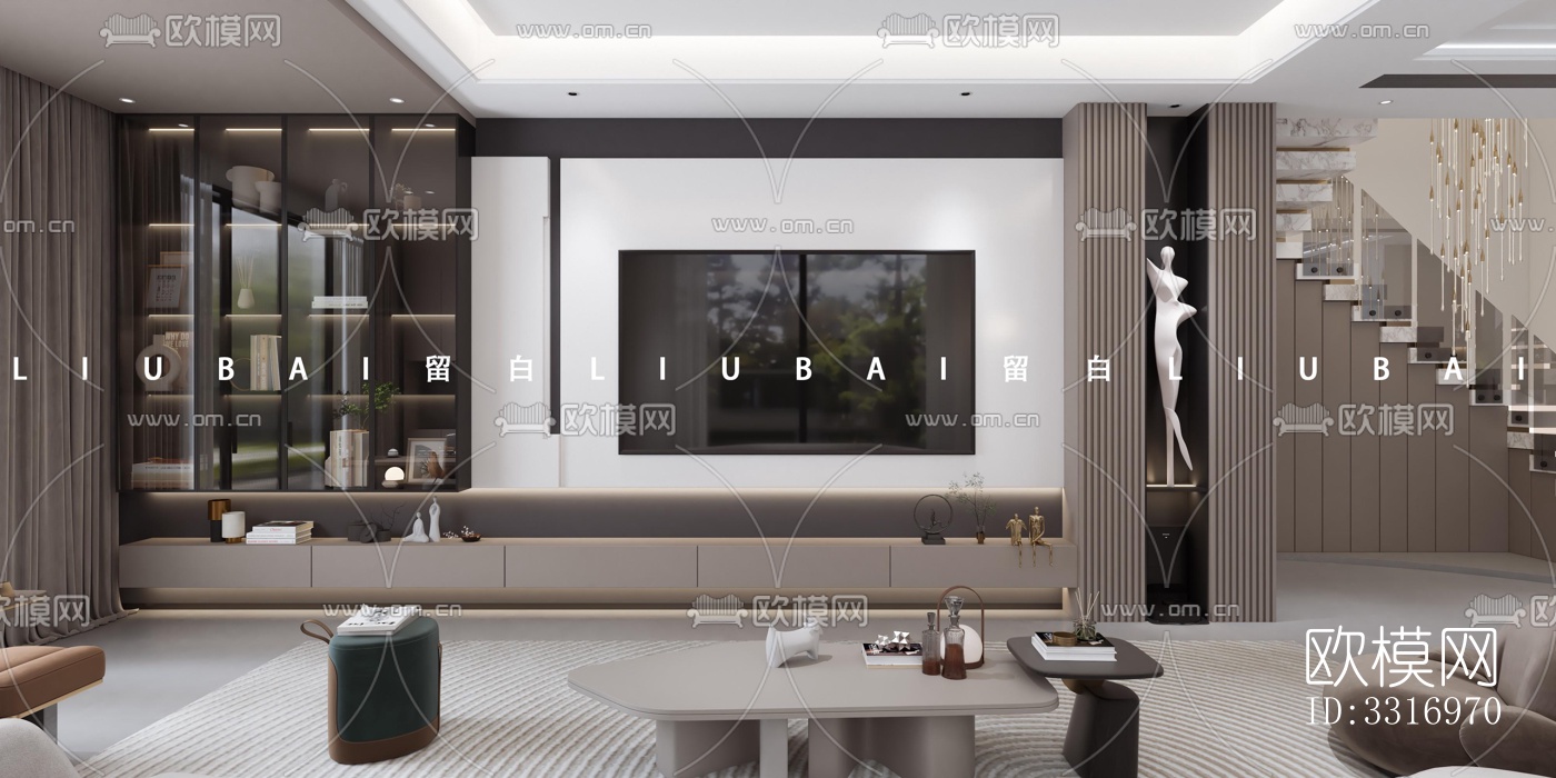 现代客厅效果图下载（渲染图4）