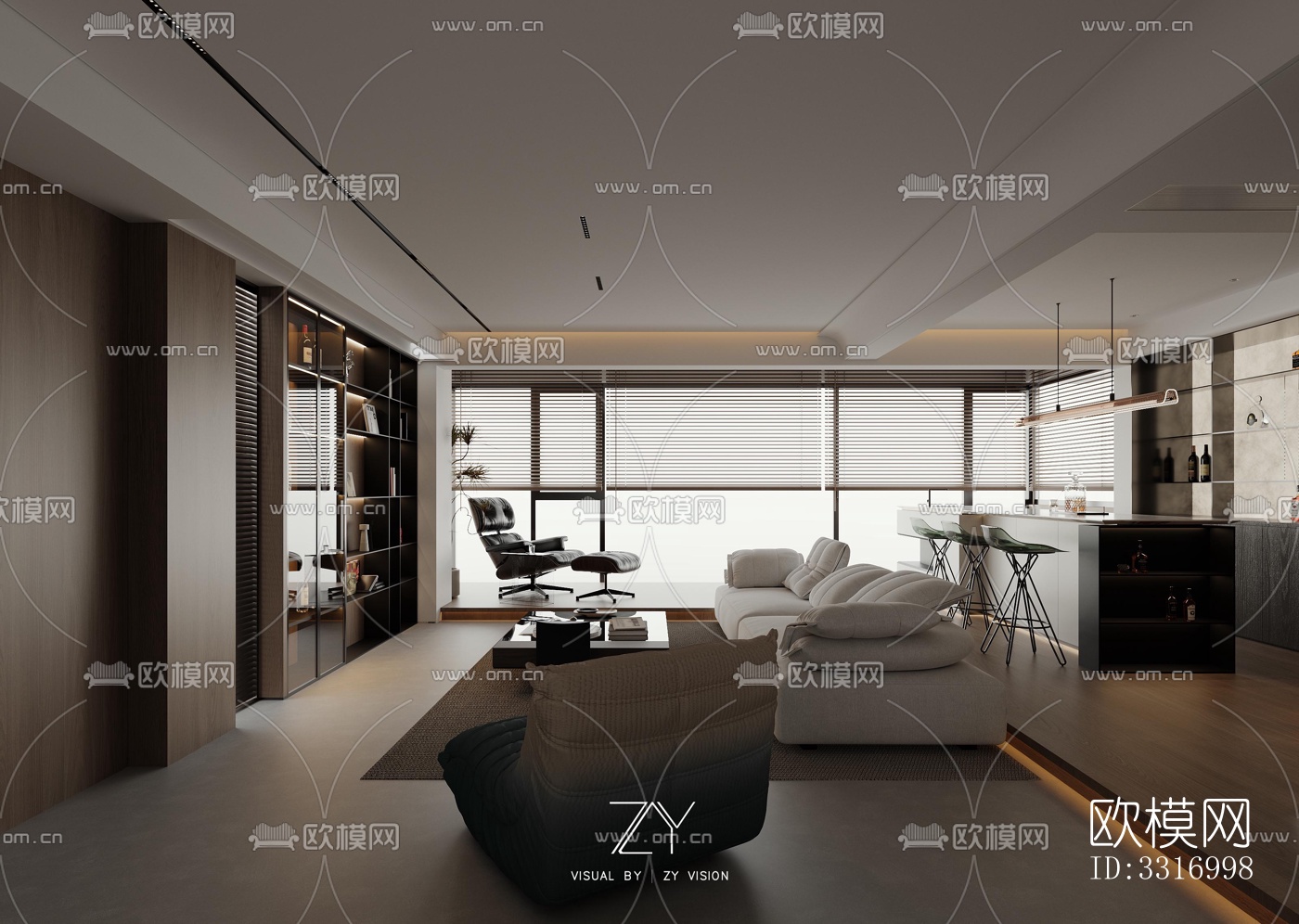 现代客厅效果图下载（渲染图2）