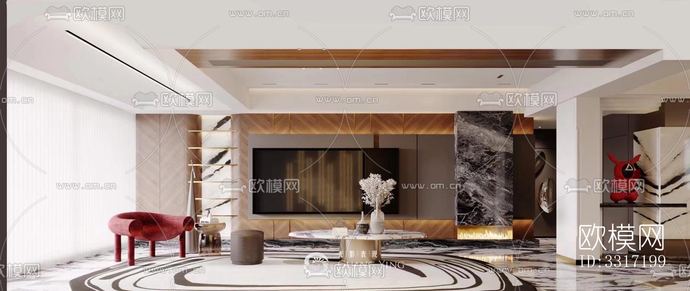 现代客厅效果图下载（渲染图3）