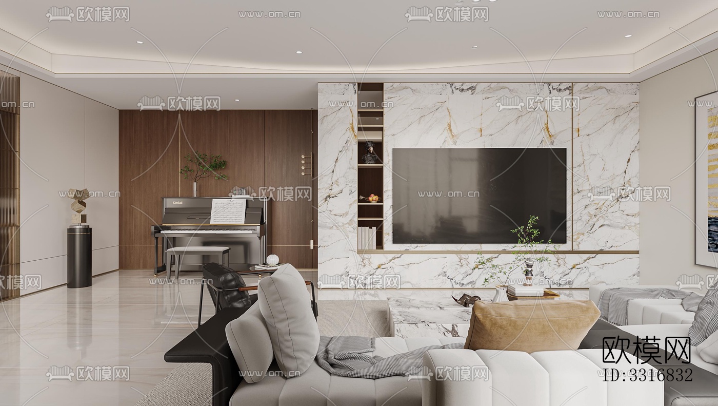 现代客厅效果图下载（渲染图3）