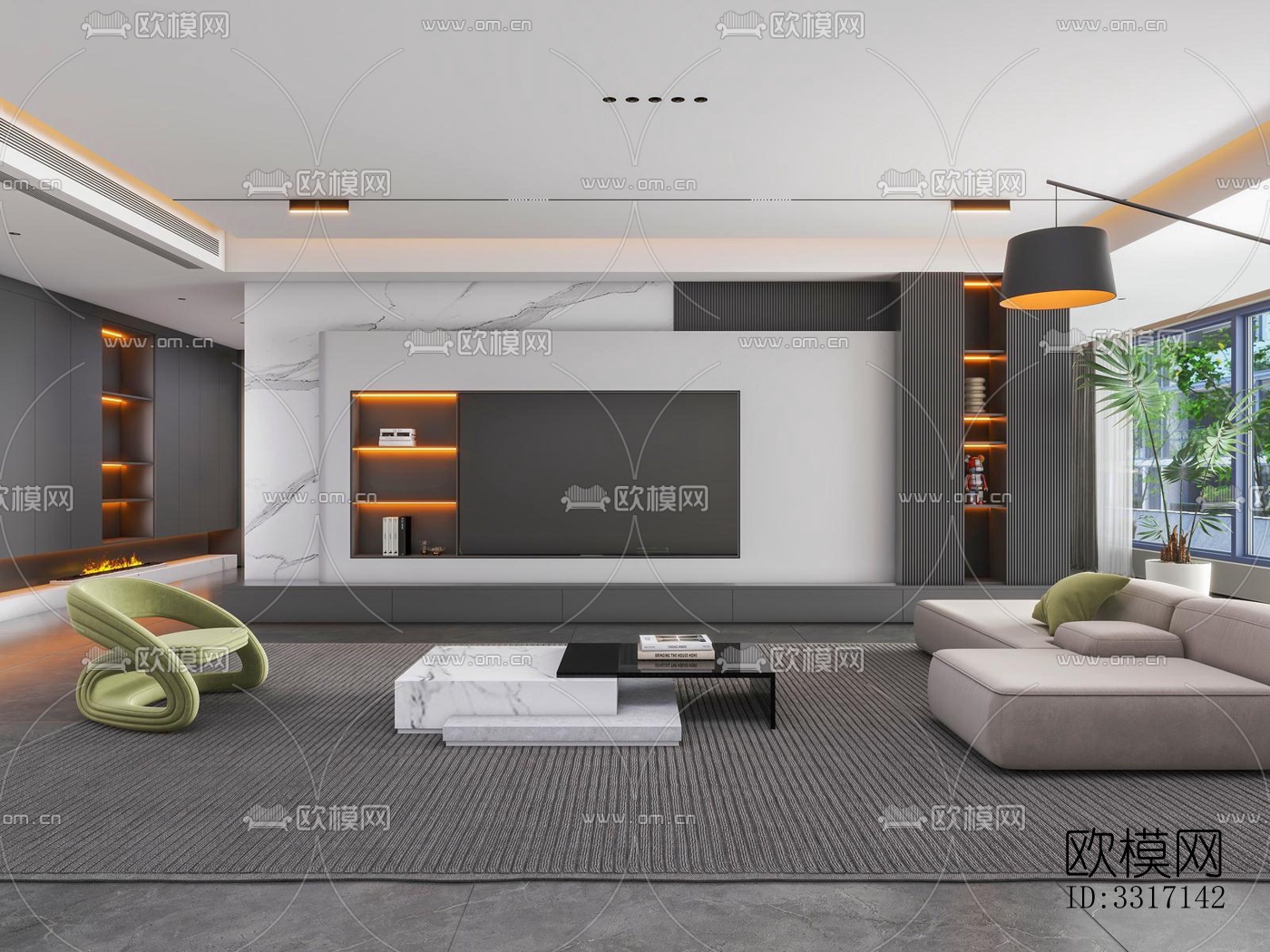 现代客厅效果图下载（渲染图1）