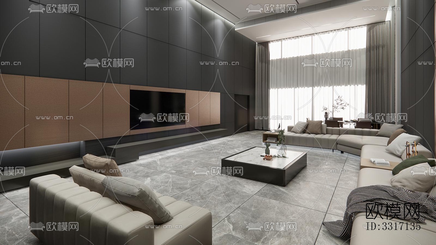 现代客厅效果图下载（渲染图4）