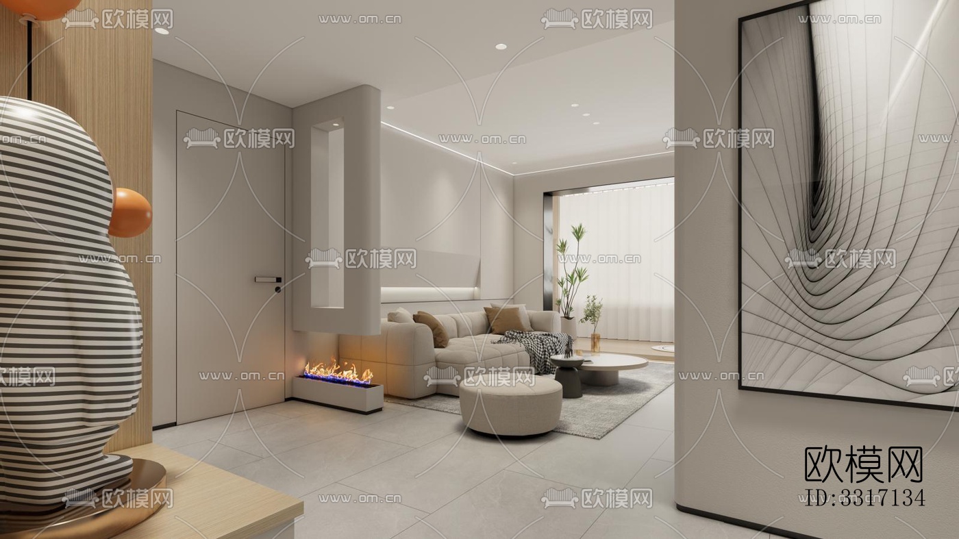 现代客厅效果图下载（渲染图4）