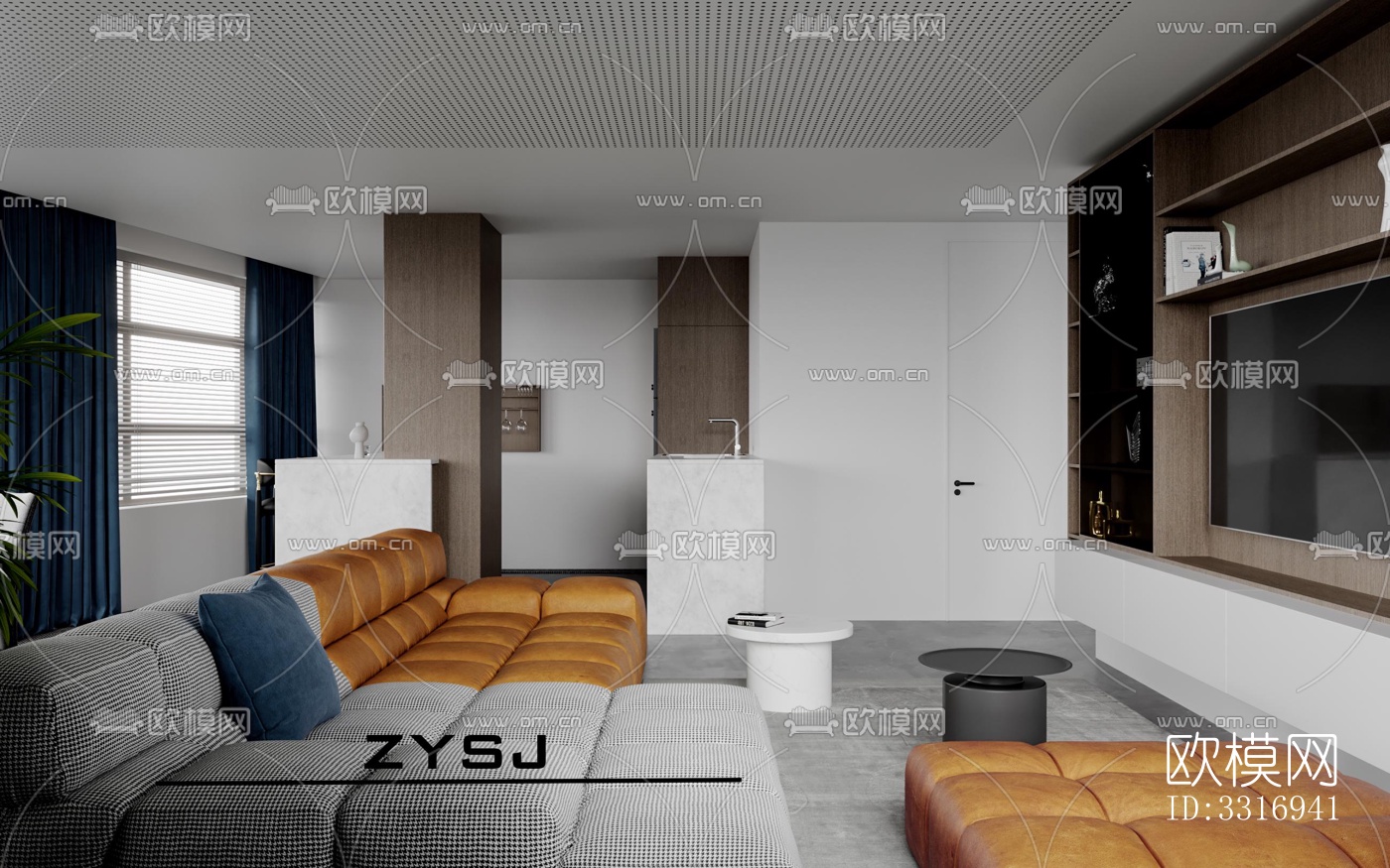 现代客厅效果图下载（渲染图3）