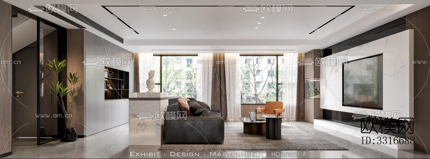 现代客厅效果图下载（渲染图2）