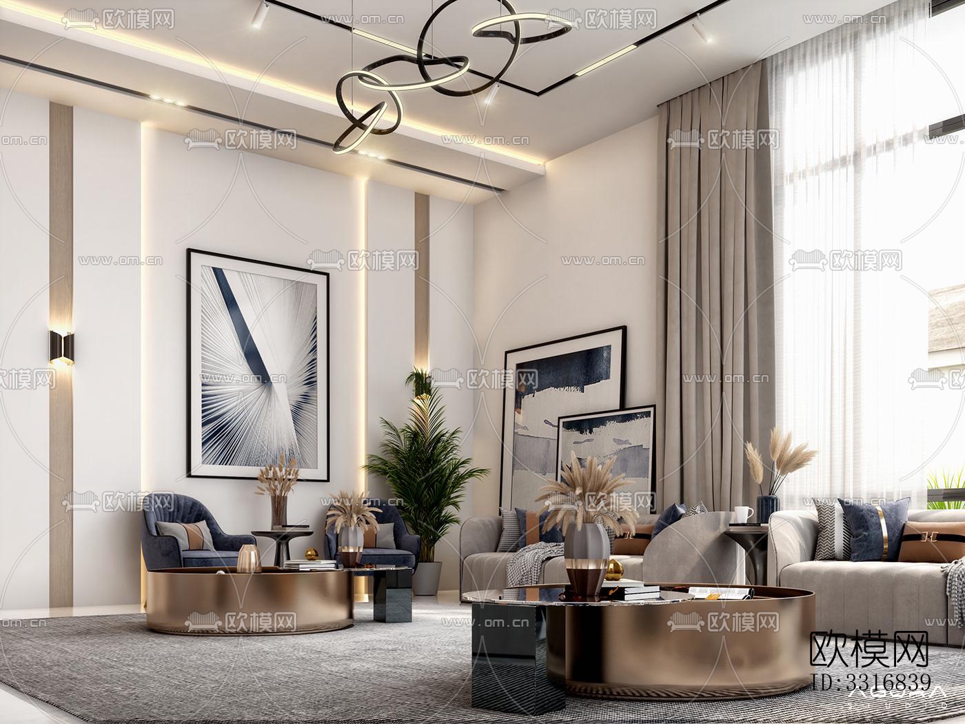 现代客厅效果图下载（渲染图4）