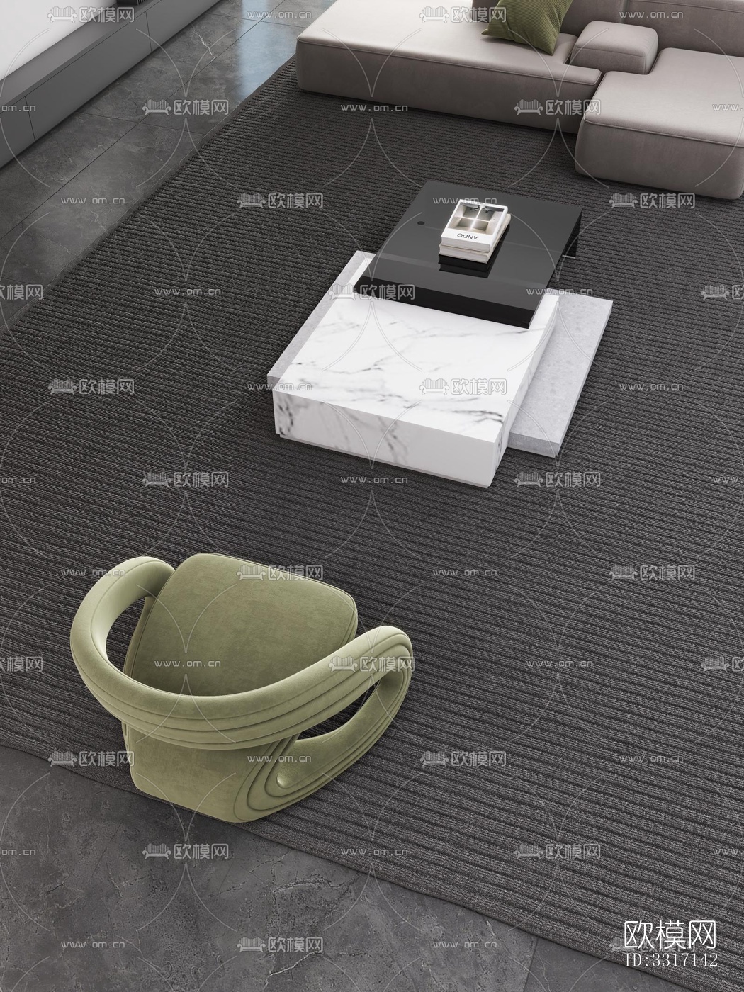 现代客厅效果图下载（渲染图4）