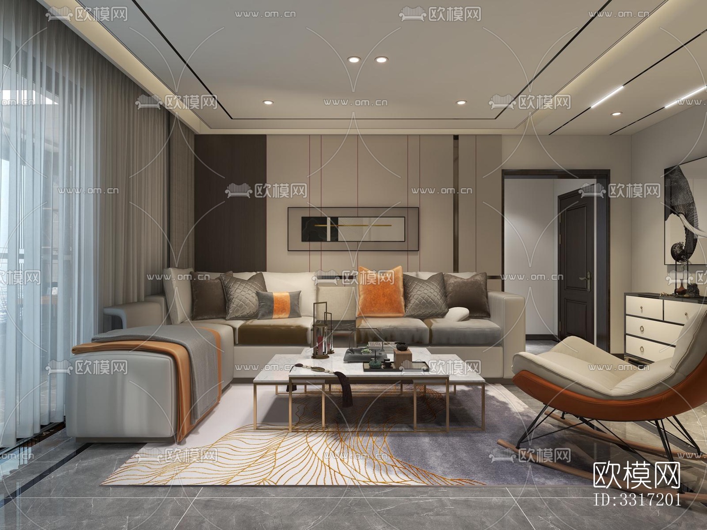 现代客厅效果图下载（渲染图3）