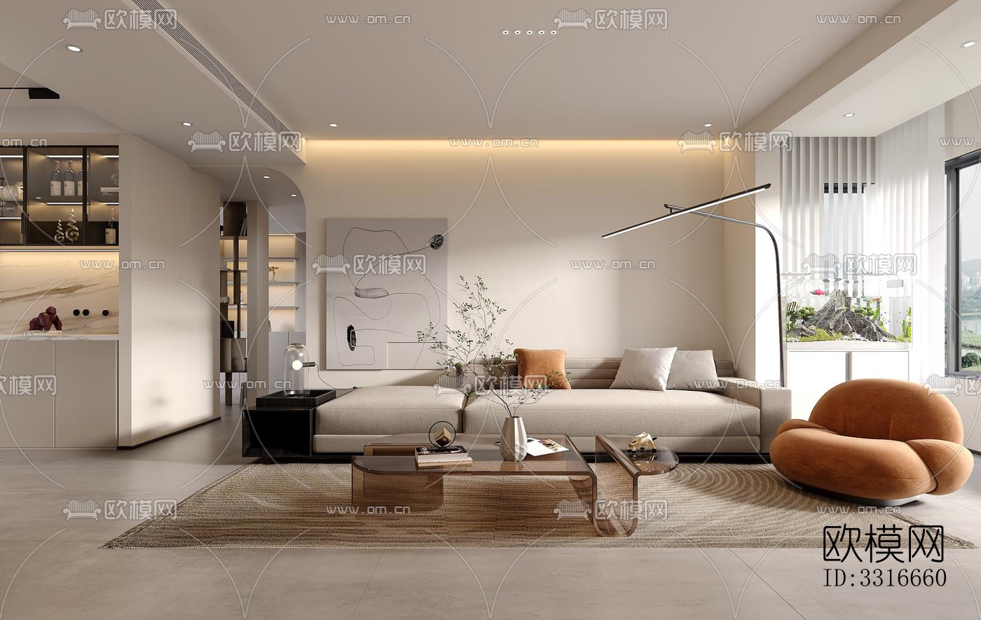 现代客厅效果图下载（渲染图7）