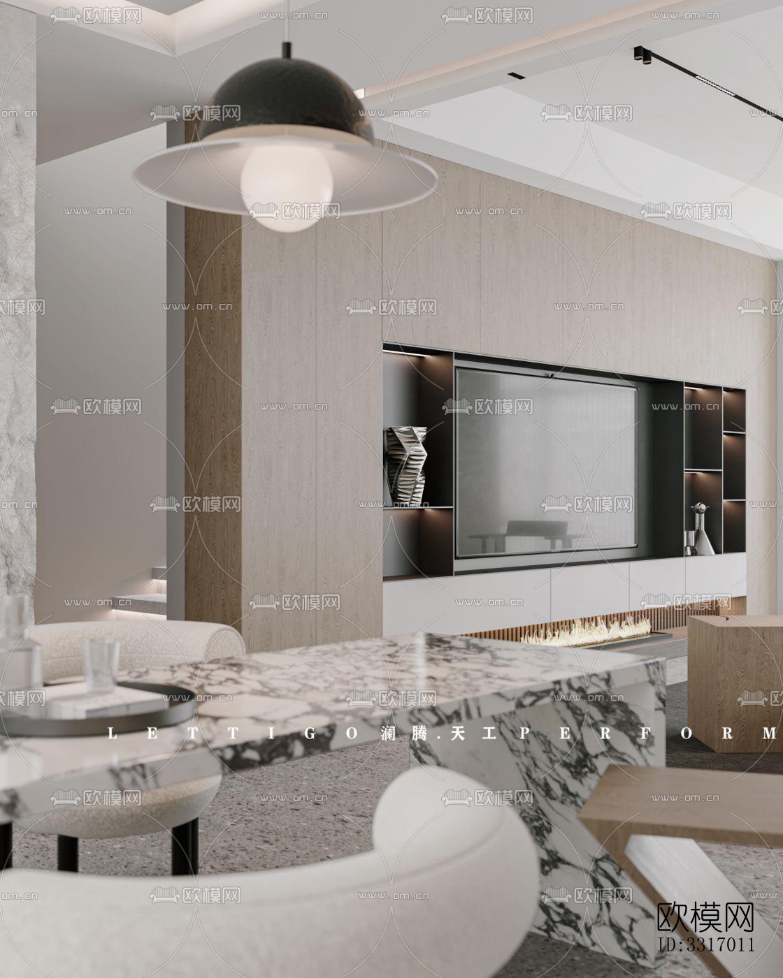 现代客厅效果图下载（渲染图3）