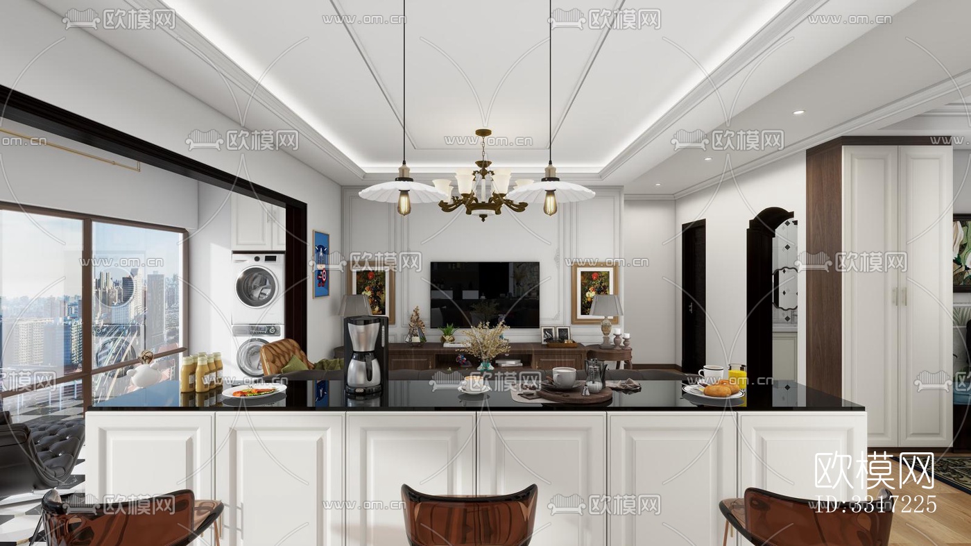 美式客厅效果图下载（渲染图2）