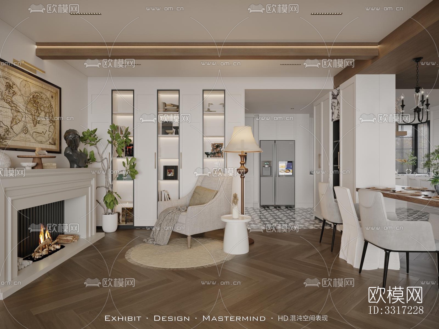 美式客厅效果图下载（渲染图4）