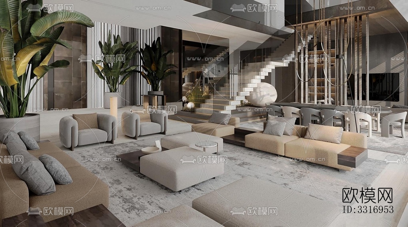 现代客厅效果图下载（渲染图2）