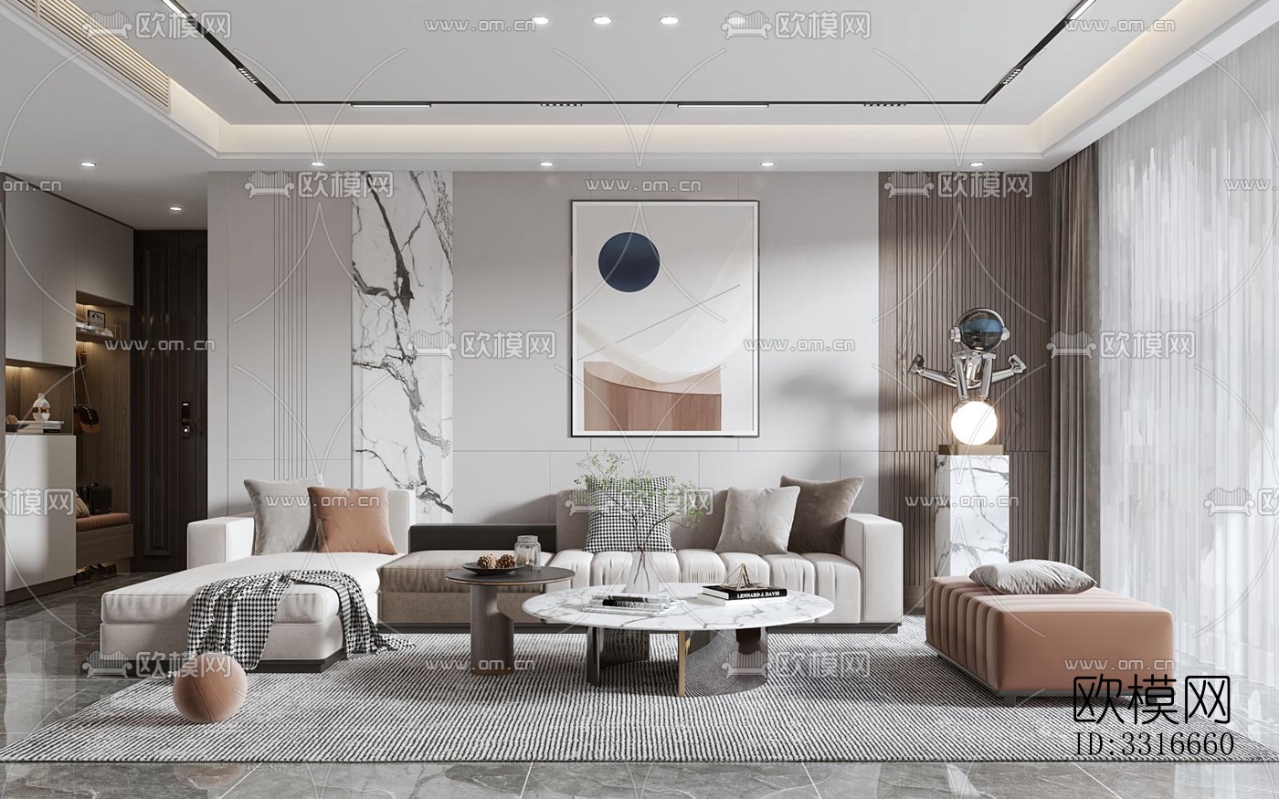 现代客厅效果图下载（渲染图4）