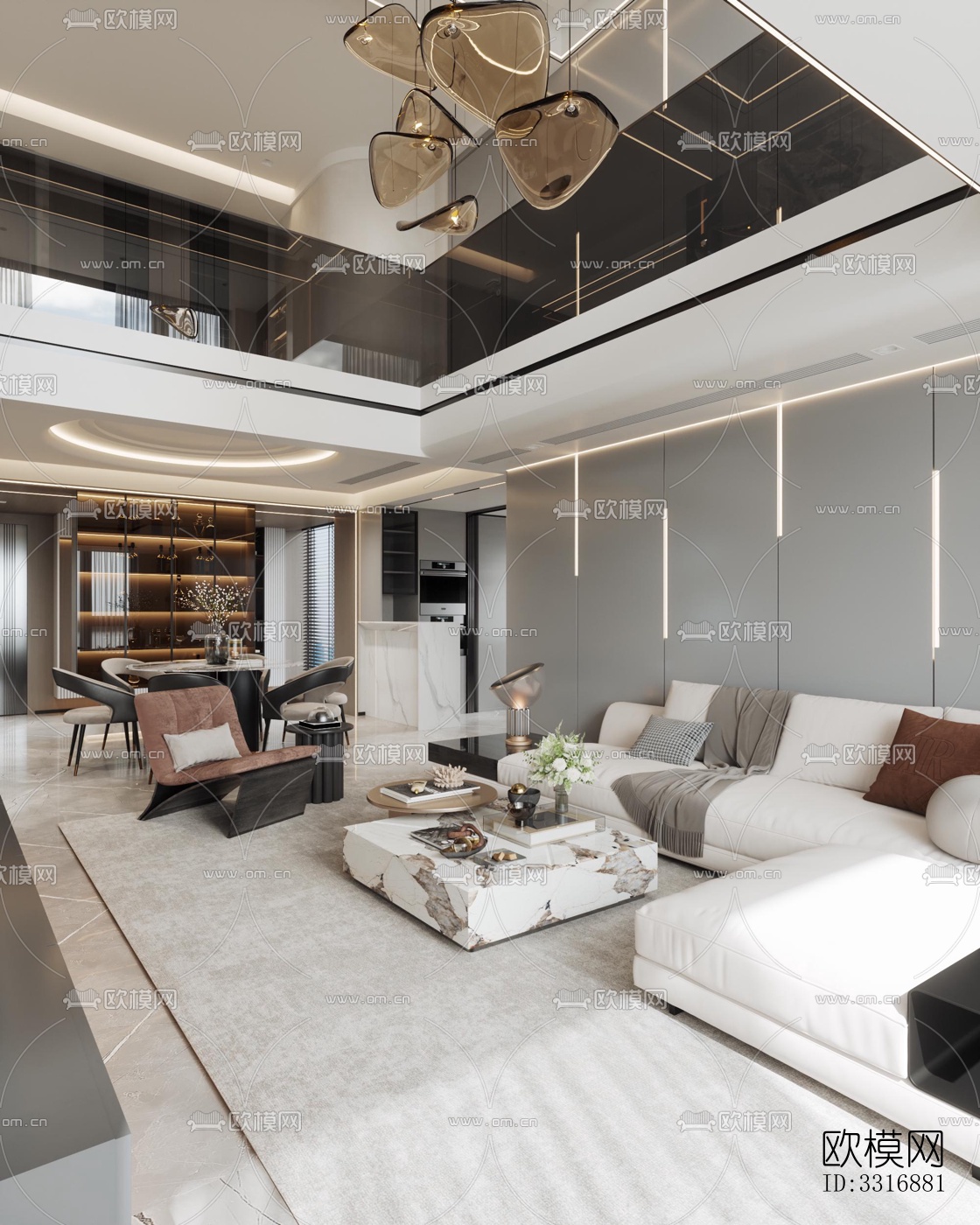现代客厅效果图下载（渲染图4）