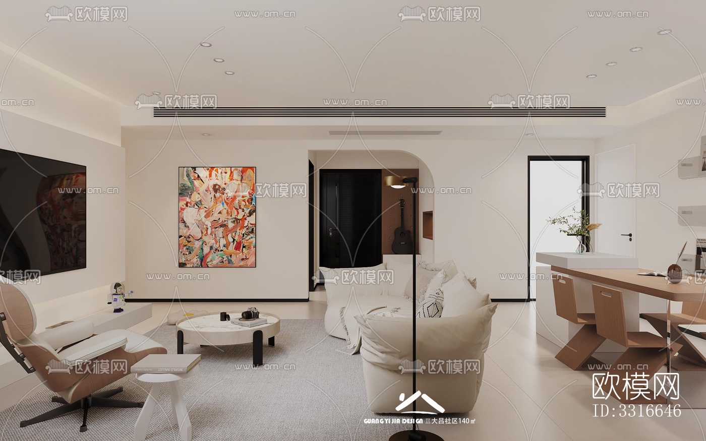 现代客厅效果图下载（渲染图4）