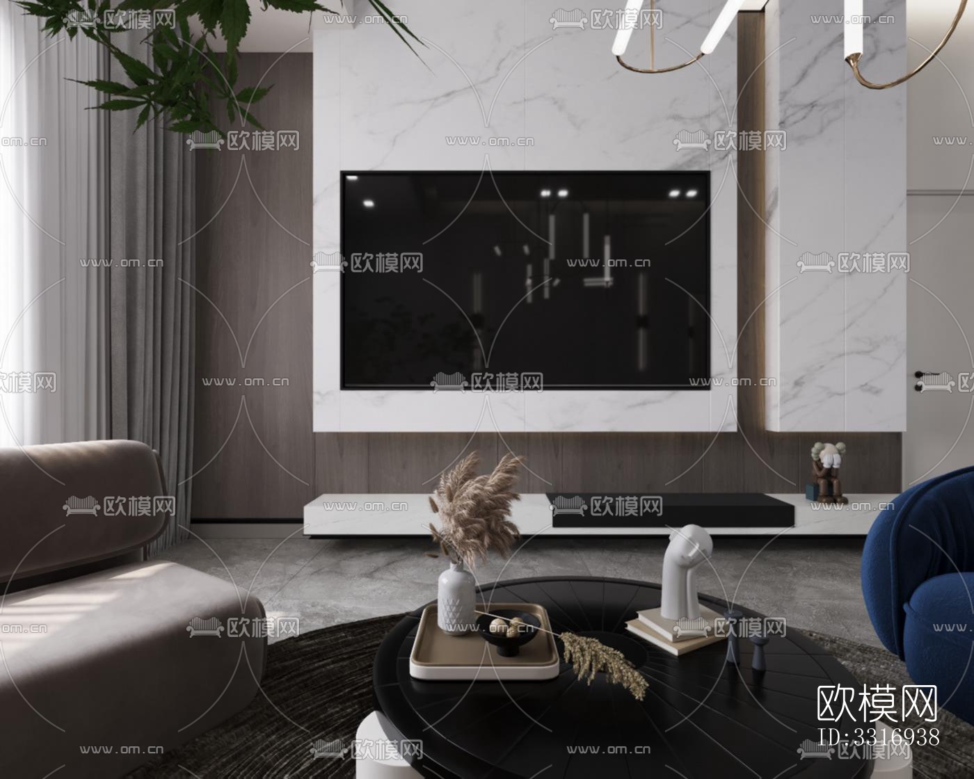 现代客厅效果图下载（渲染图5）