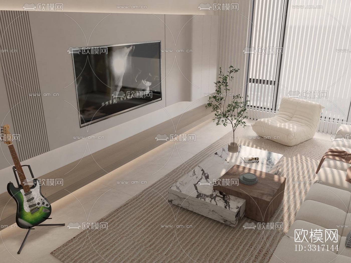 现代客厅效果图下载（渲染图3）