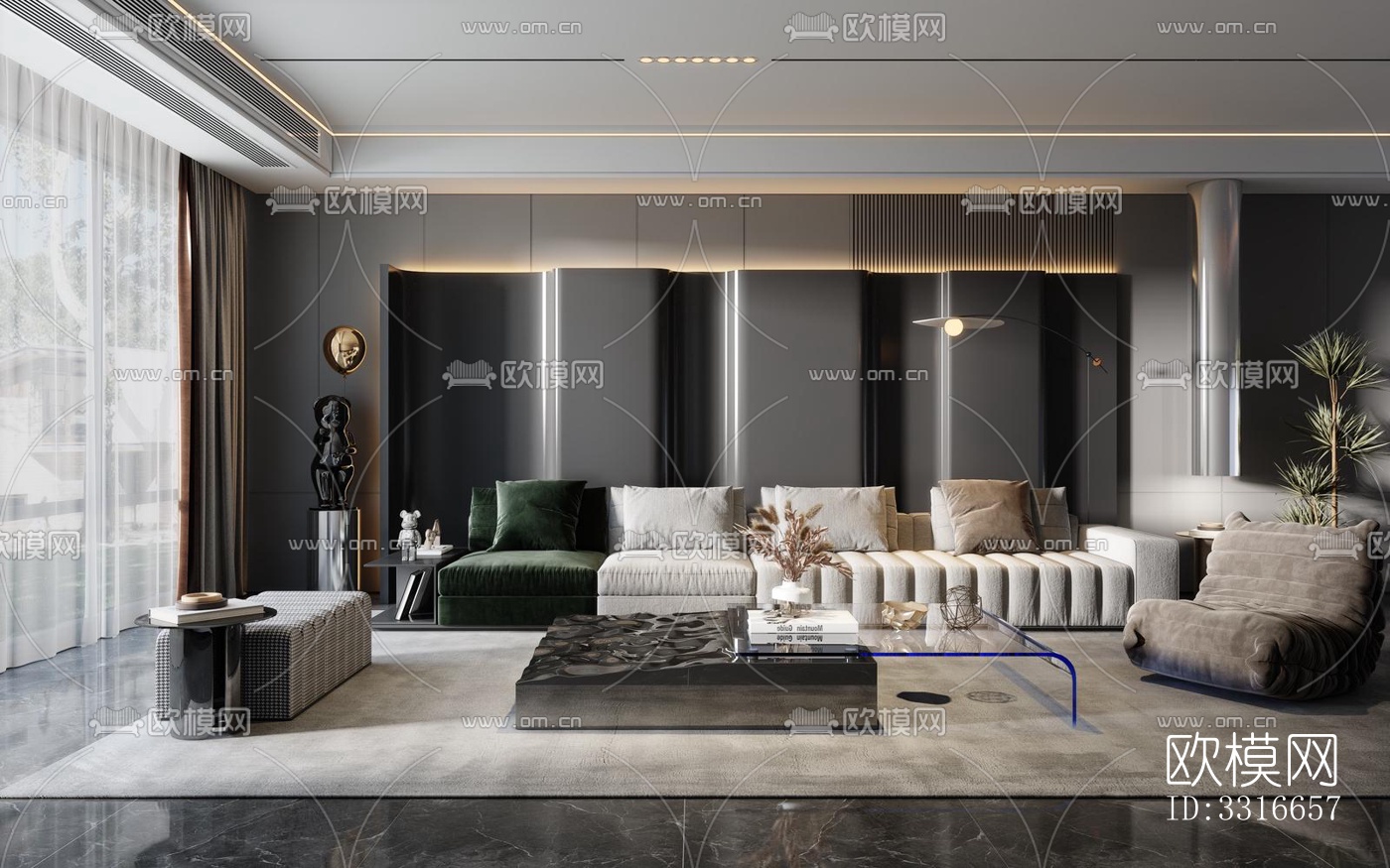 现代客厅效果图下载（渲染图6）