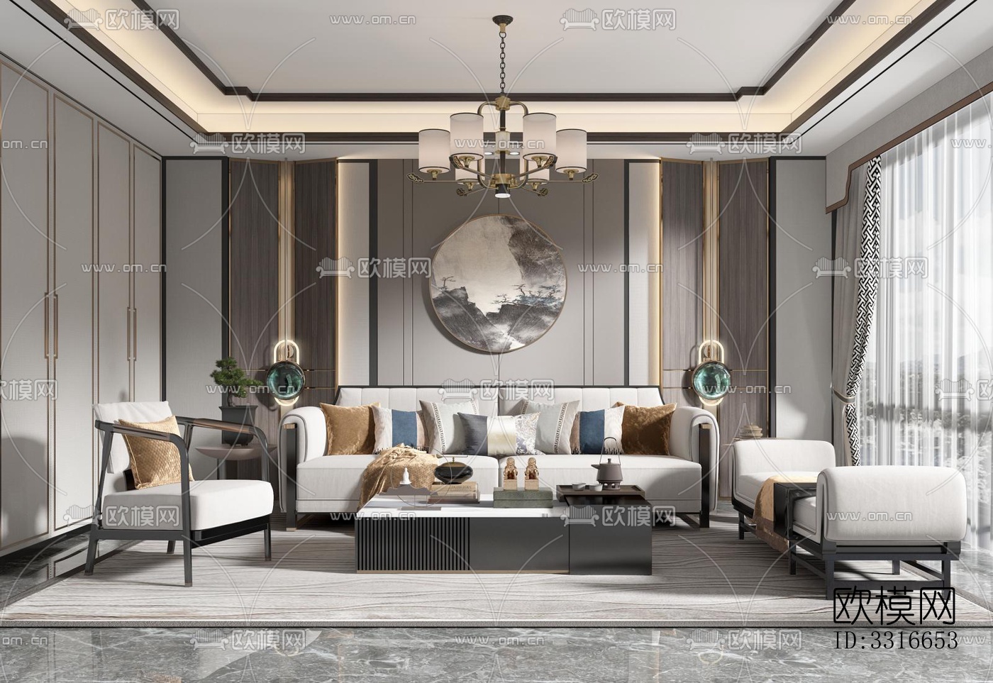 现代客厅效果图下载（渲染图12）