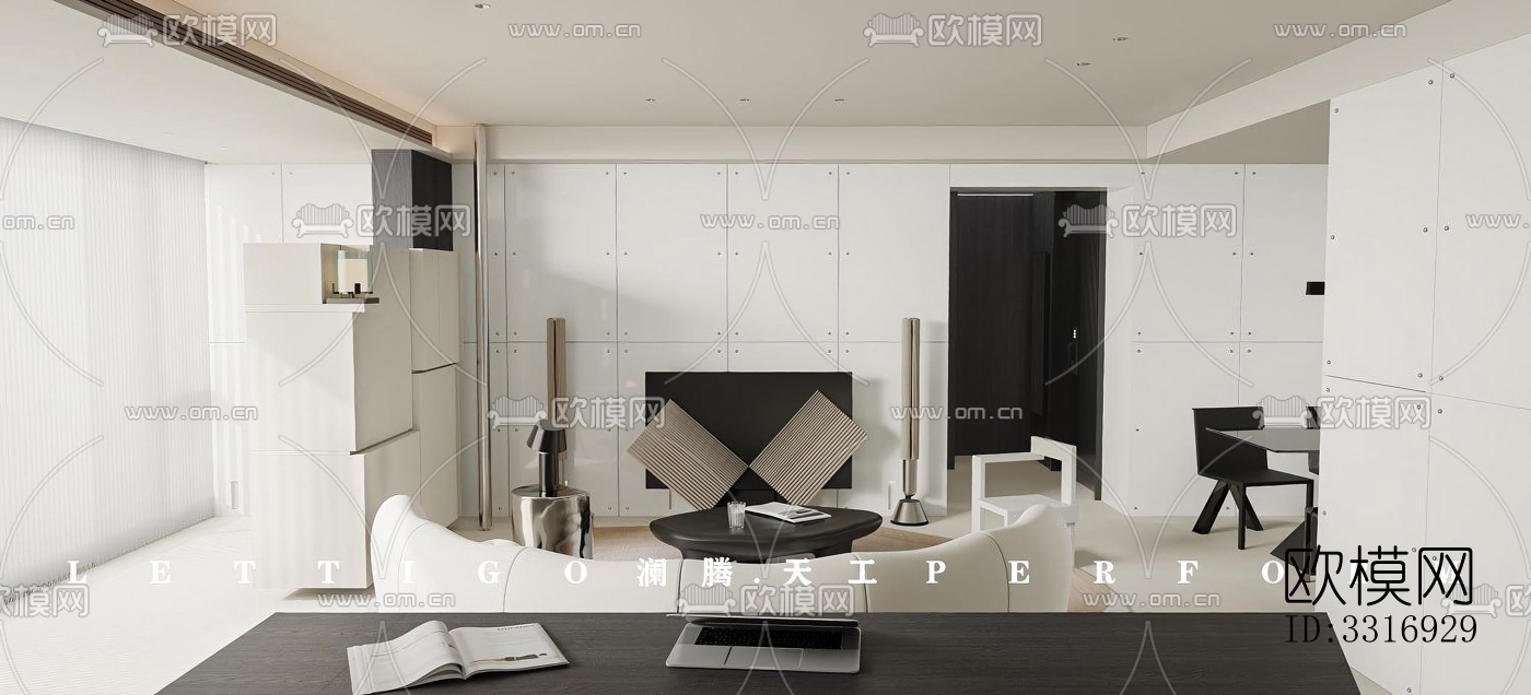 现代客厅效果图下载（渲染图4）