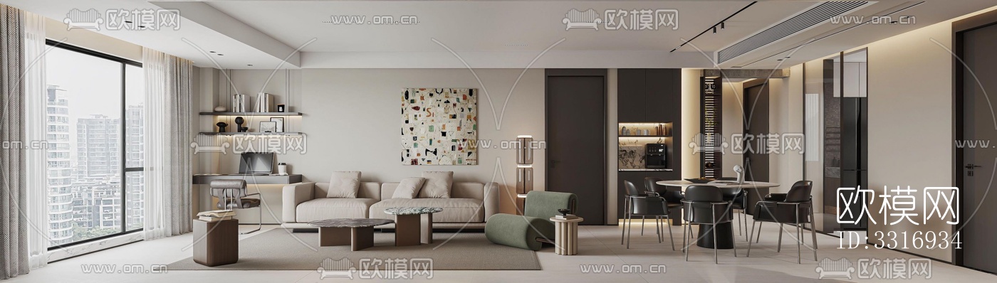 现代客厅效果图下载（渲染图1）
