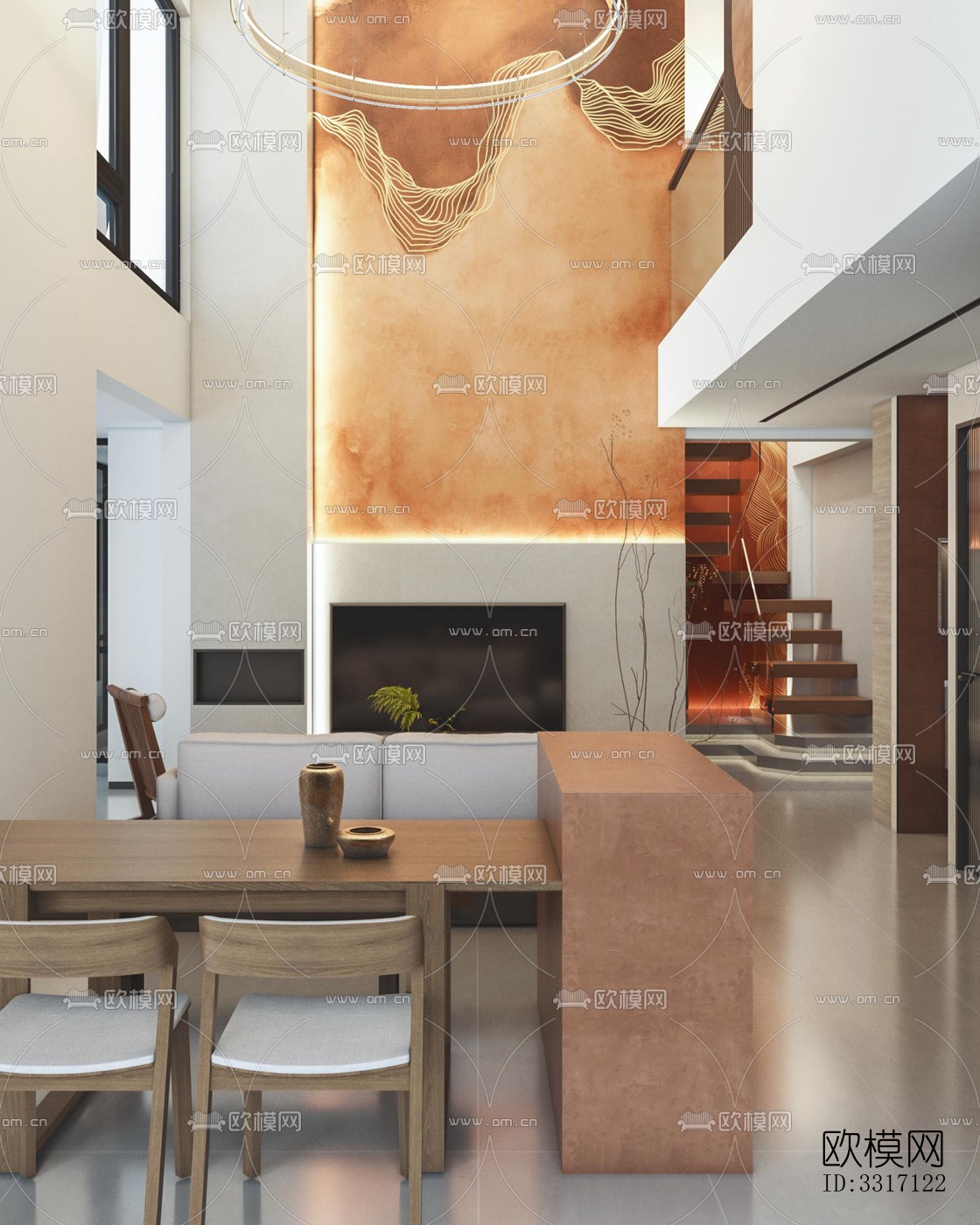 现代客厅效果图下载（渲染图4）