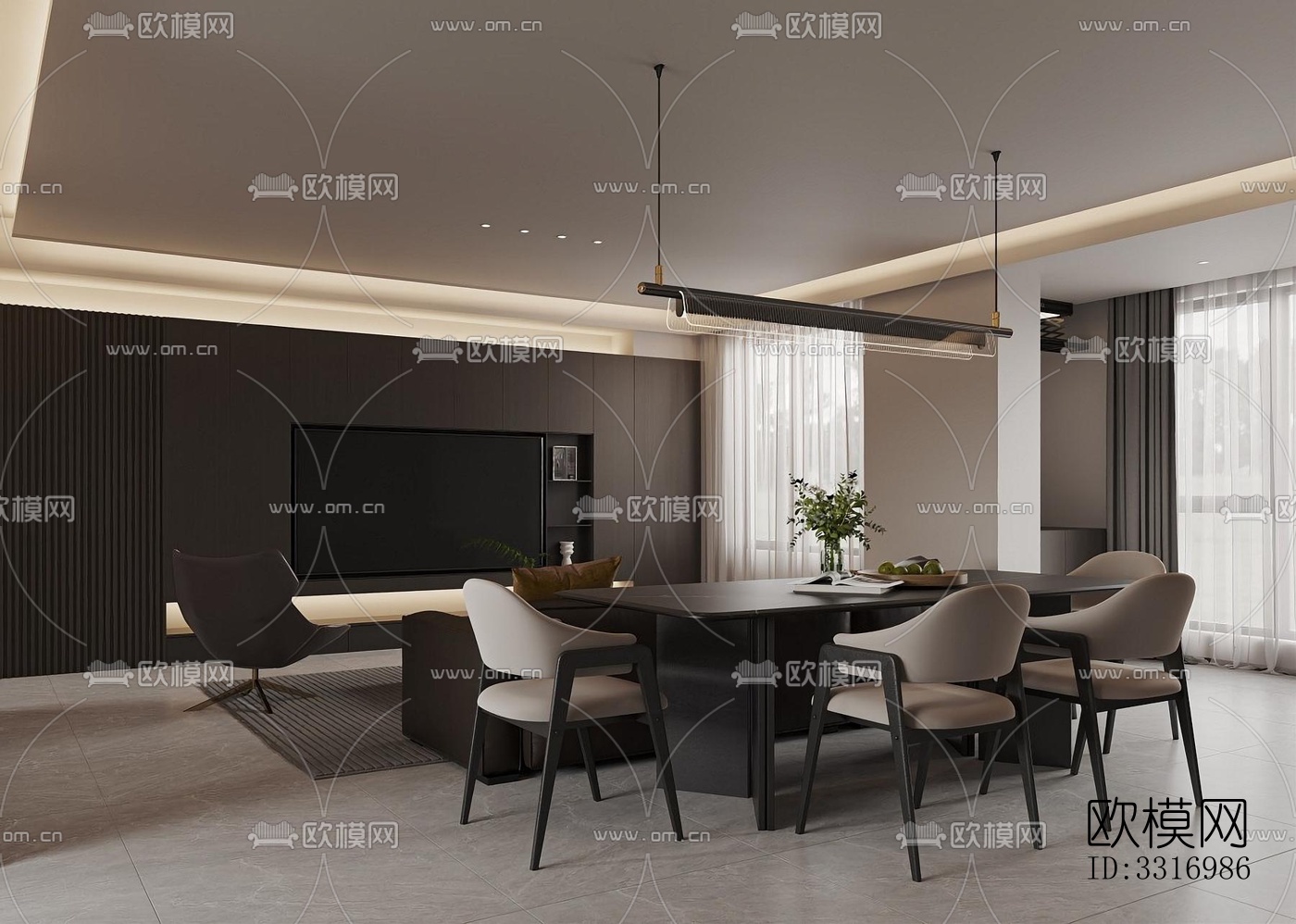 现代客厅效果图下载（渲染图2）