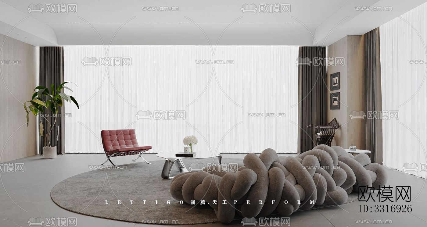 现代客厅效果图下载（渲染图3）