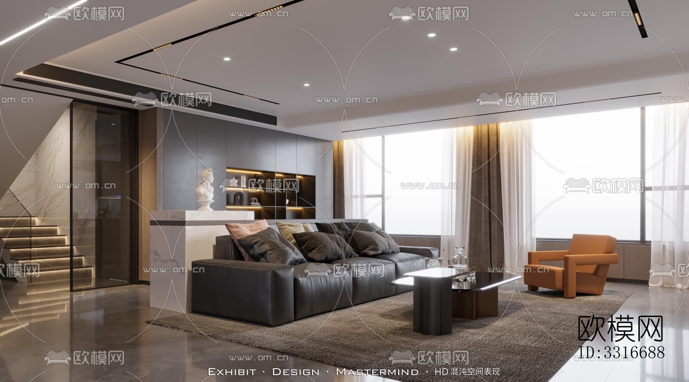 现代客厅效果图下载（渲染图5）