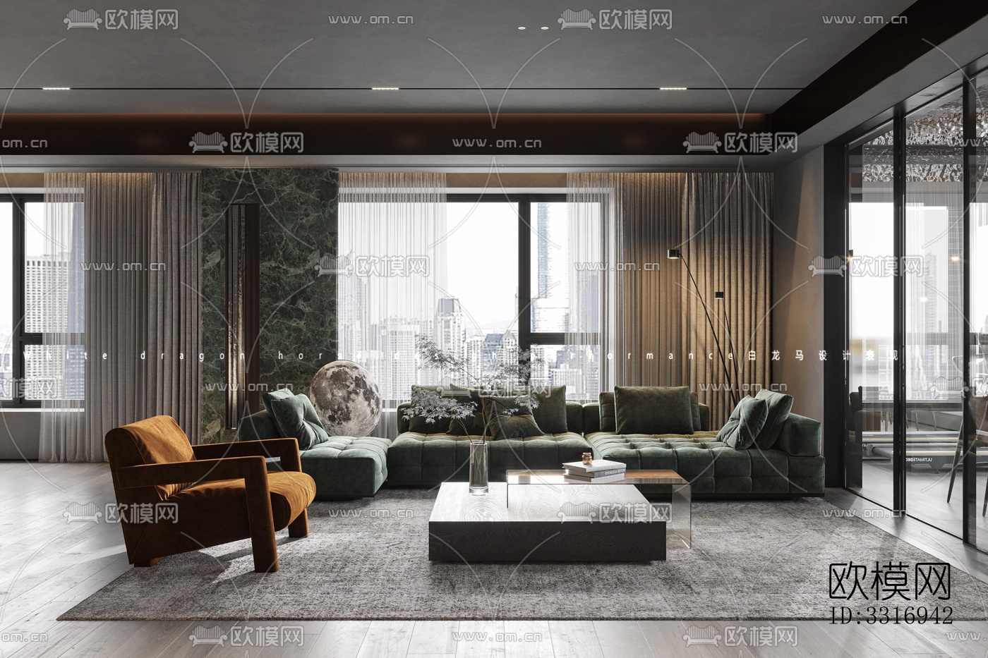 现代客厅效果图下载（渲染图4）