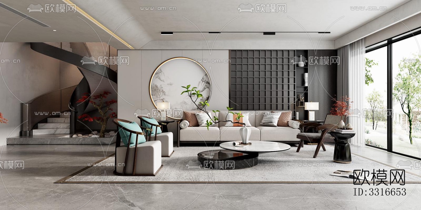 现代客厅效果图下载（渲染图15）