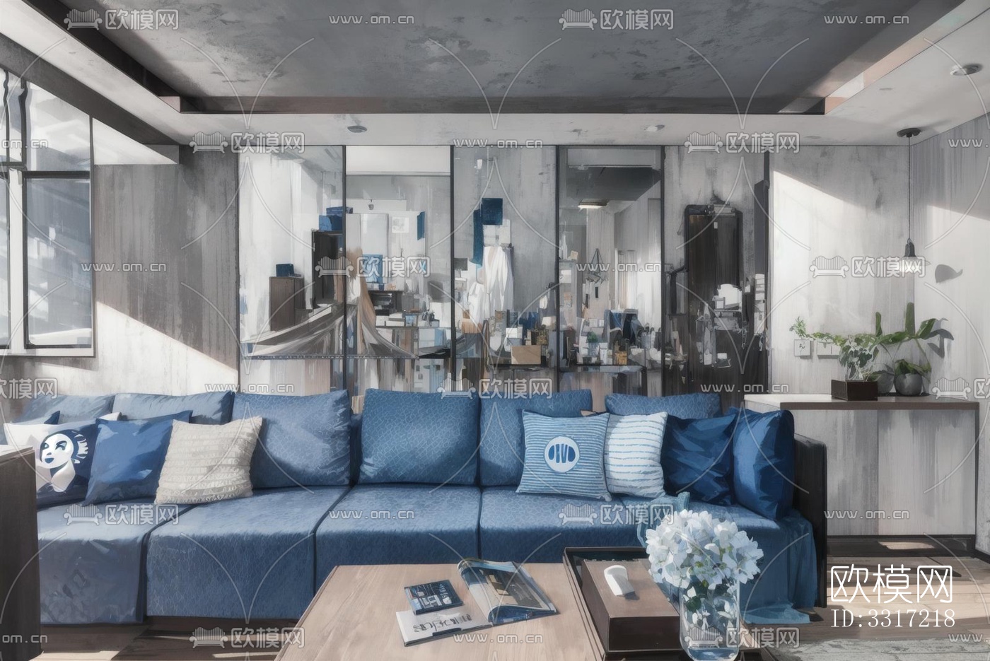 现代客厅效果图下载（渲染图4）