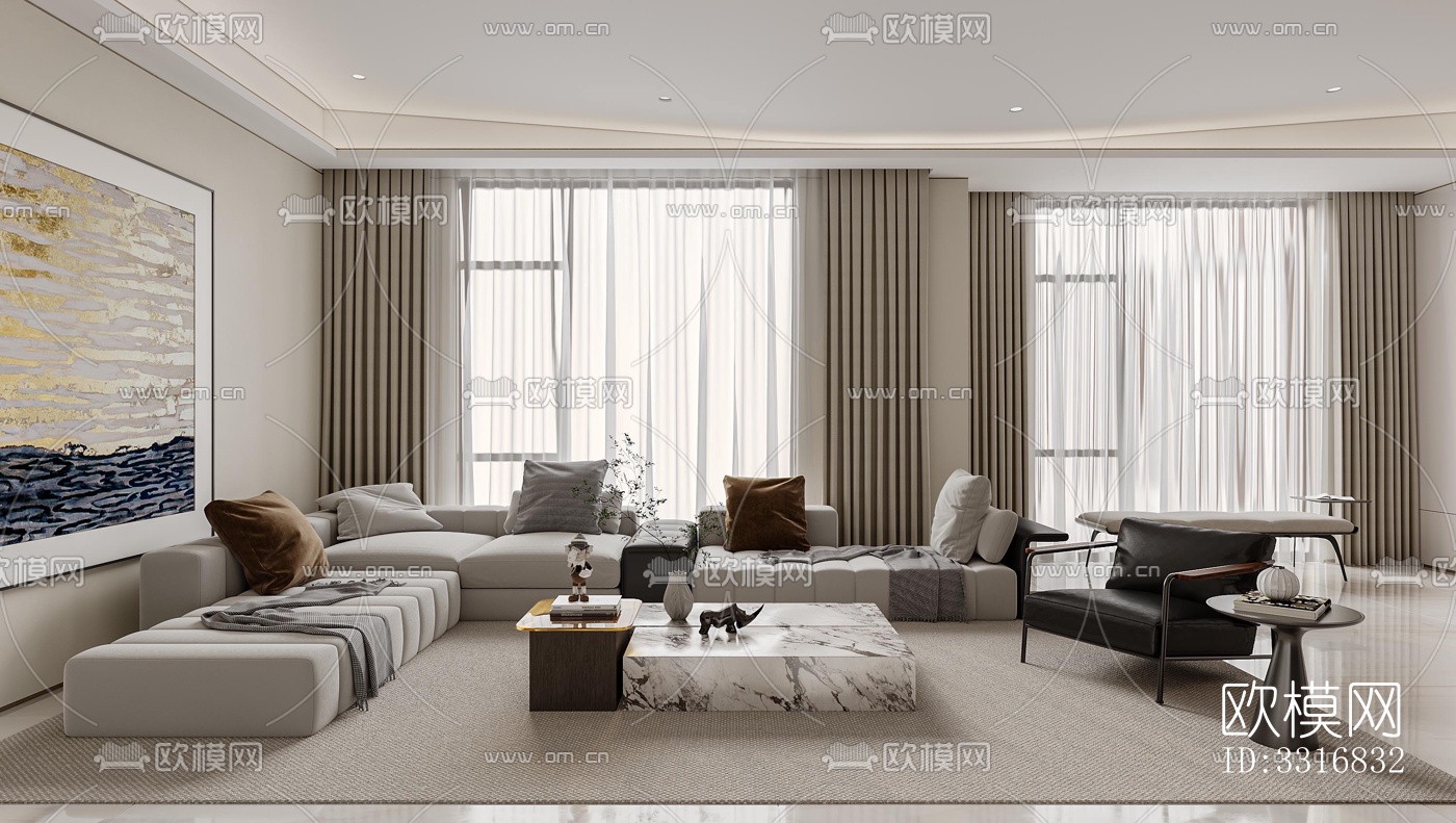 现代客厅效果图下载（渲染图4）