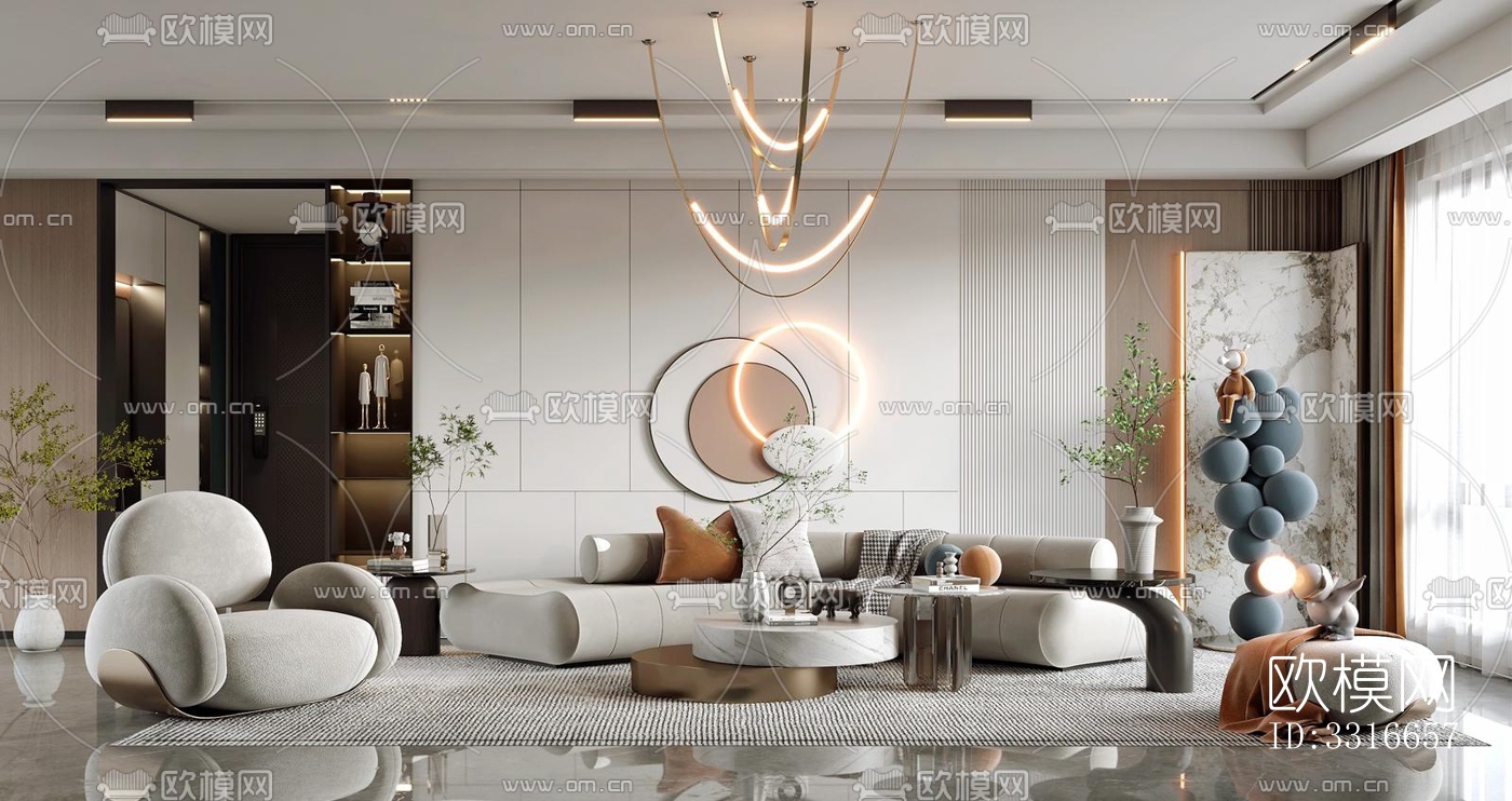 现代客厅效果图下载（渲染图2）