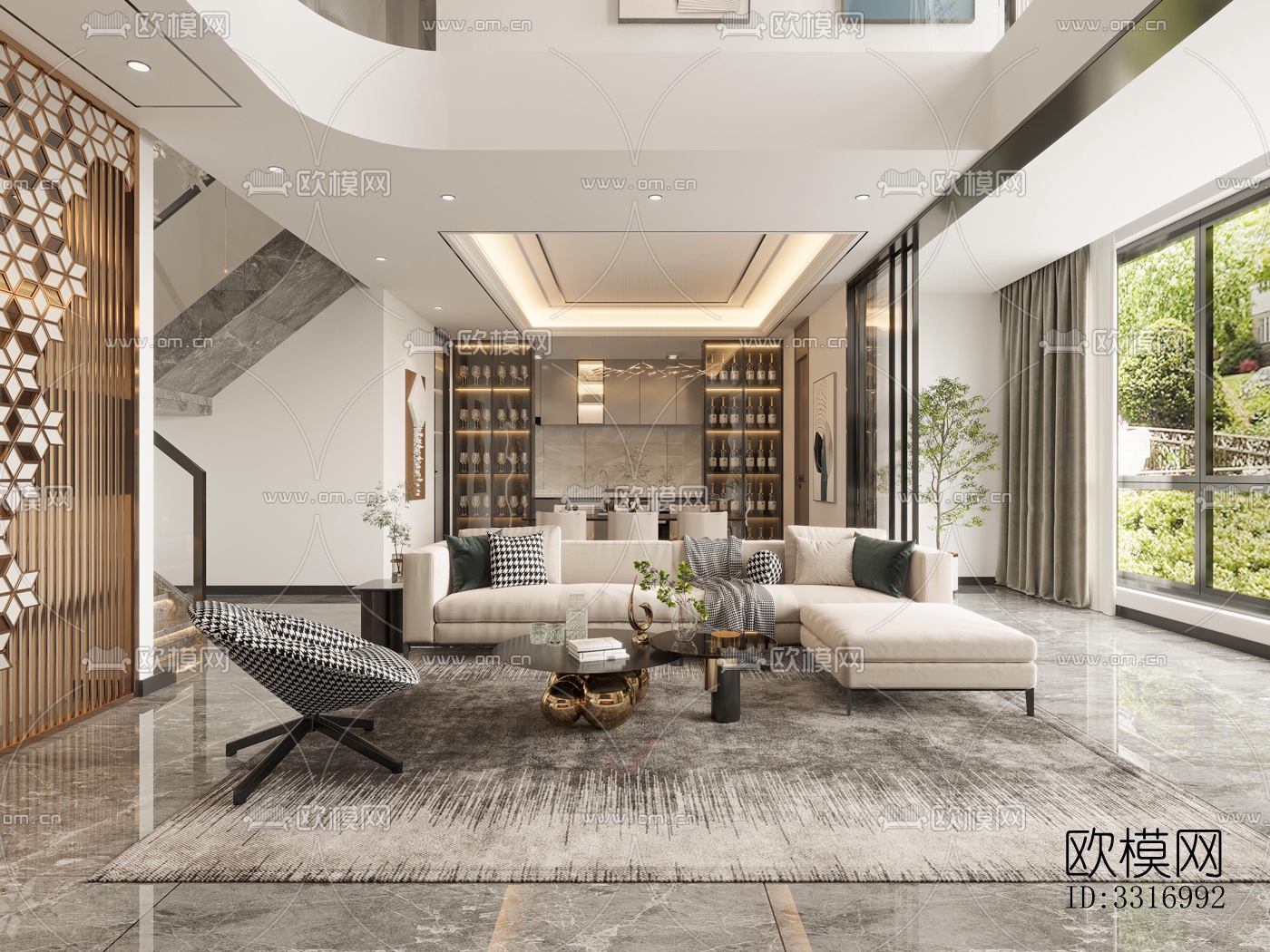 现代客厅效果图下载（渲染图7）