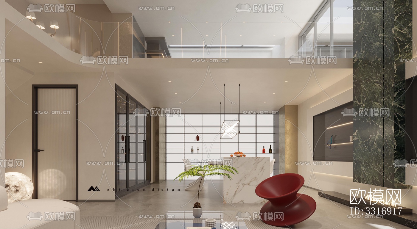 现代客厅效果图下载（渲染图2）