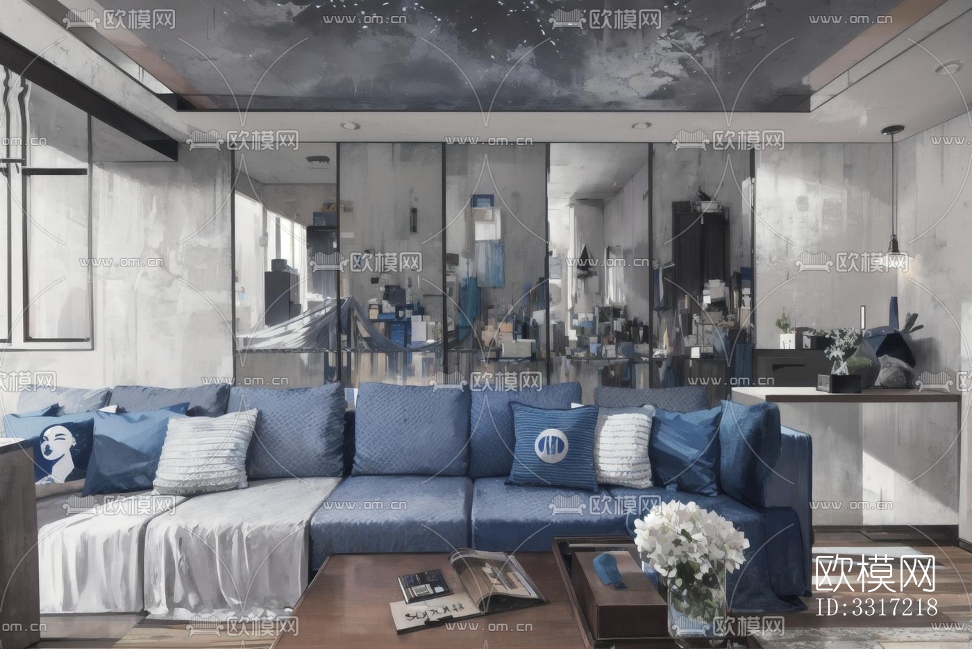现代客厅效果图下载（渲染图2）