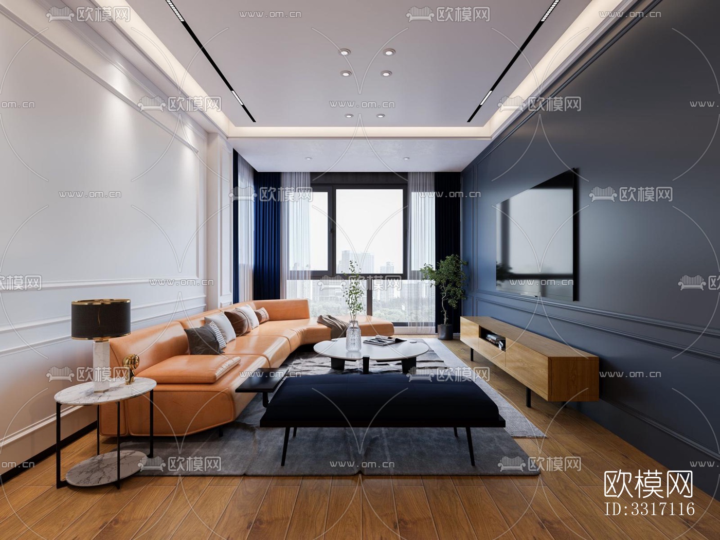 现代客厅效果图下载（渲染图3）
