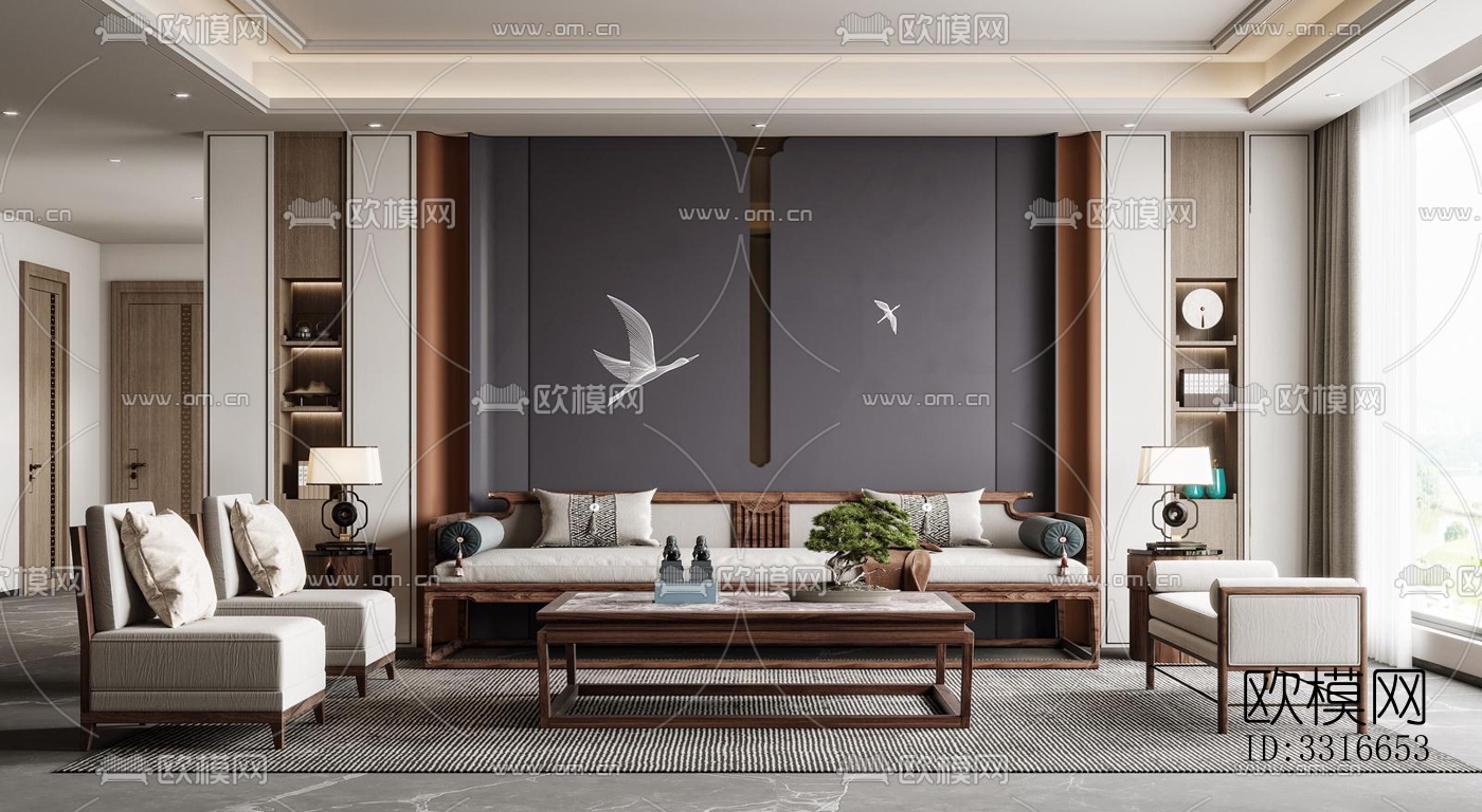 现代客厅效果图下载（渲染图3）