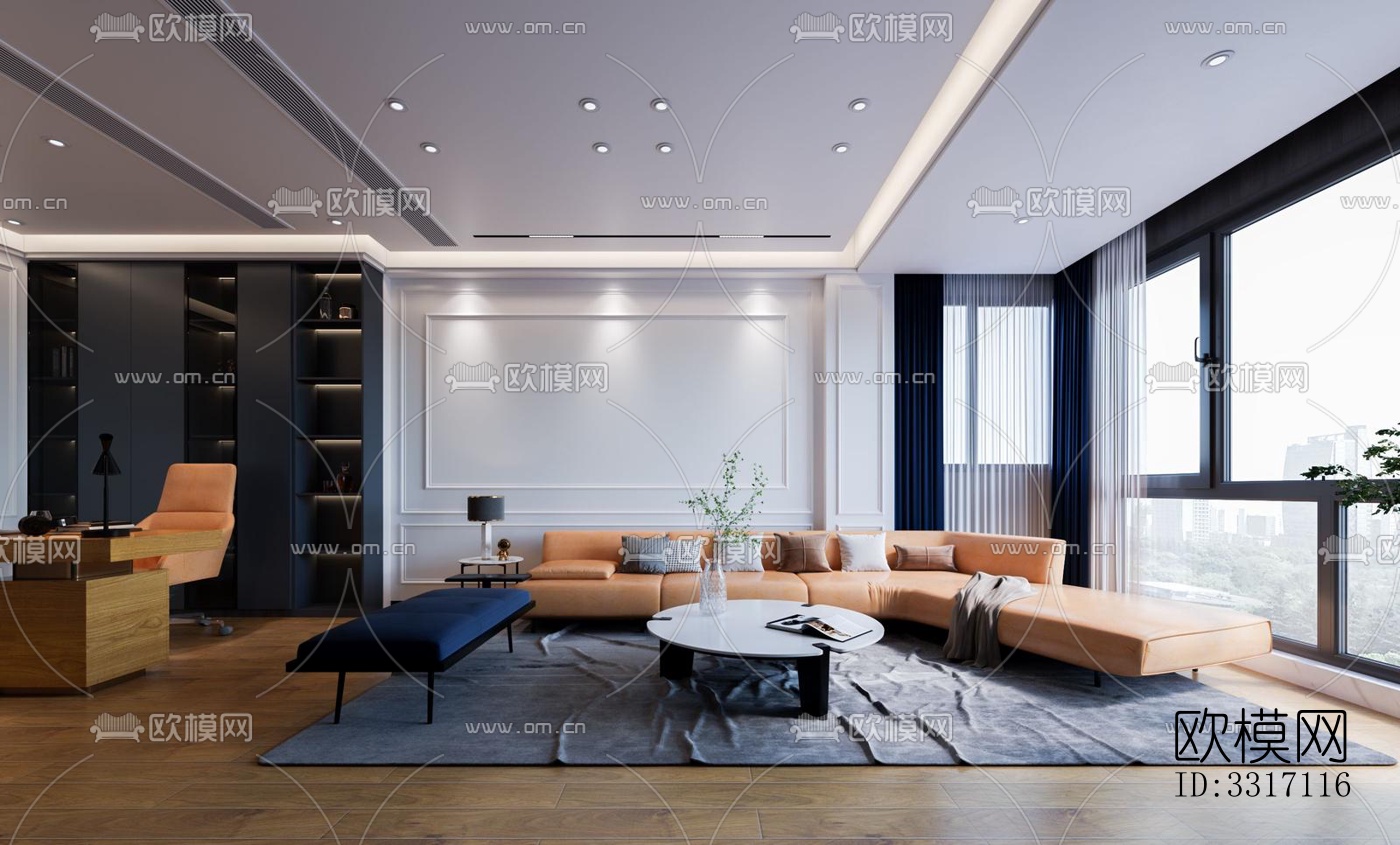 现代客厅效果图下载（渲染图4）