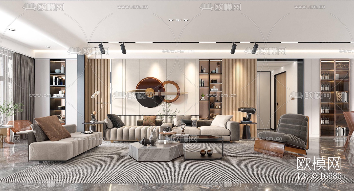 现代客厅效果图下载（渲染图1）